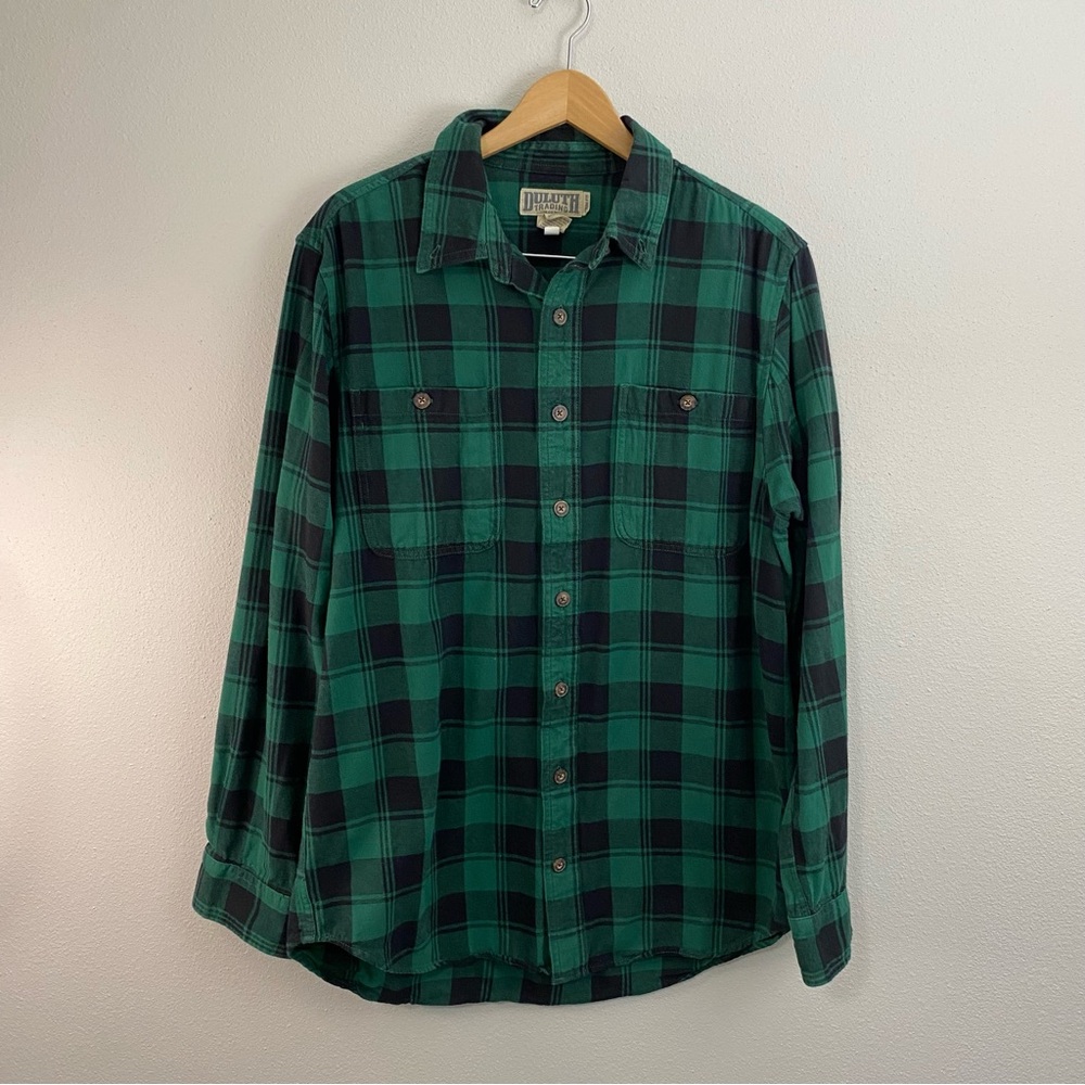Duluth Trading Trim‎ Fit Green and Black Button Down Long Sleeve Mens Large Tall